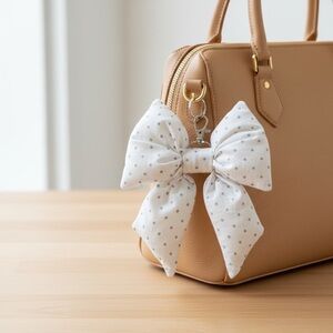Elegant Puff Bow Purse Charm - White and Grey